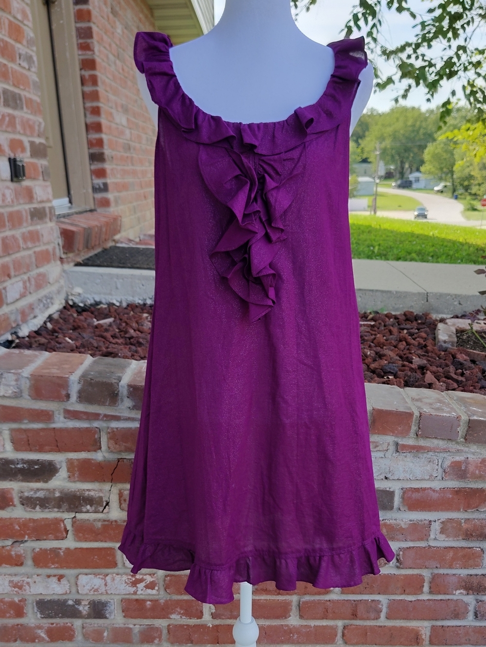 DKNY Jeans 100% Cotton Ruffles Sleeveless Sparkly Mini Dress Size L Y2K Purple